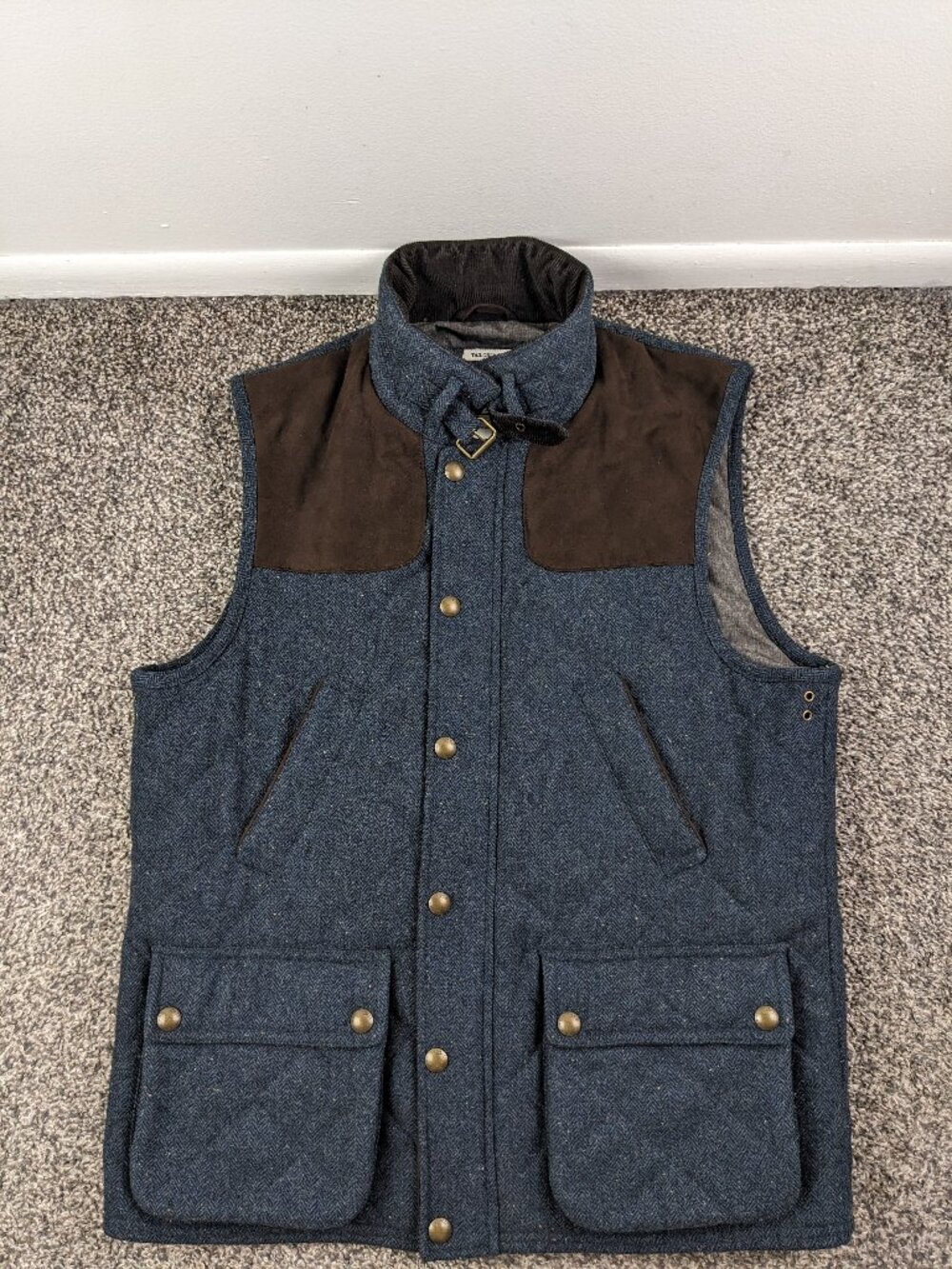 Jos A Bank Vest Tweed Wool Herringbone Donegal Flecked Quilted Blue Mens Large